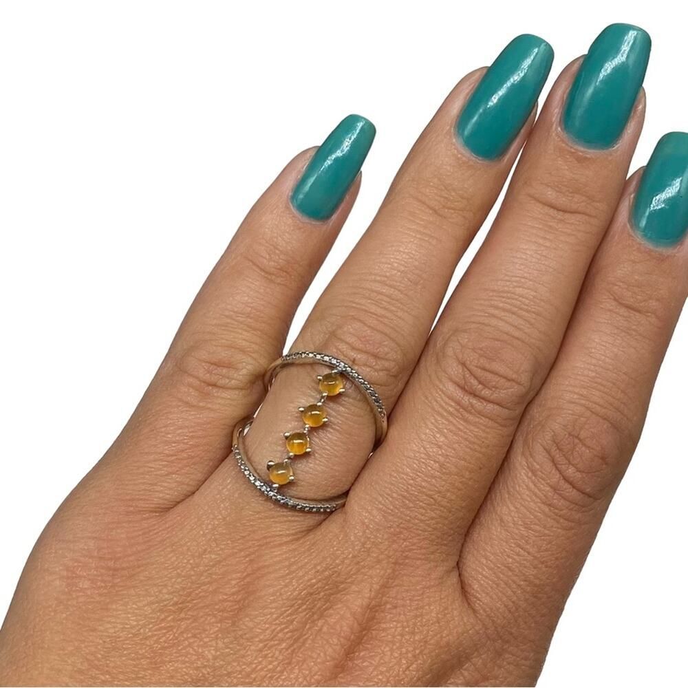 Carnelian Ring Solid Sterling Silver 925 Size 8 Orange Natural Multi Stone